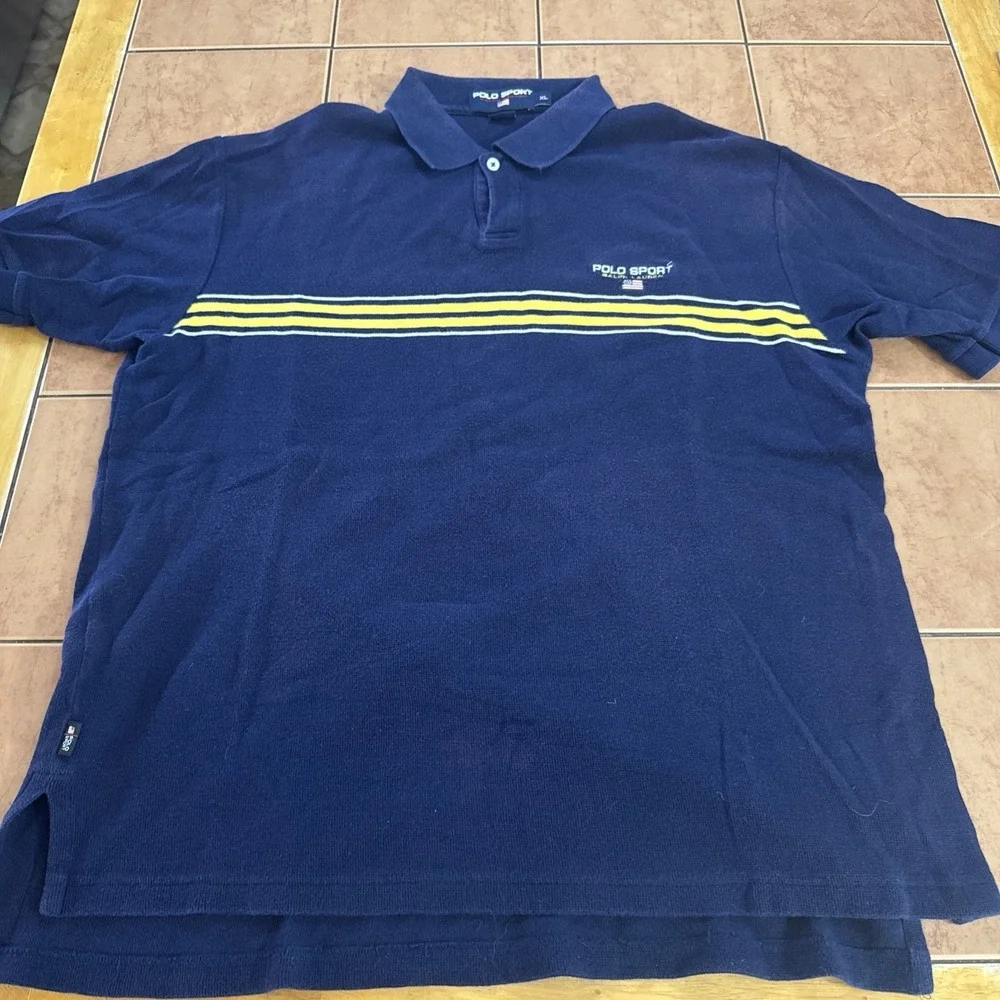 Vintage‎ Polo Sport Ralph Lauren Polo Shirt Mens Sz XL Blue Waffle Knit Flag